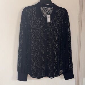 GAP Black Lace Button-Up Shirt